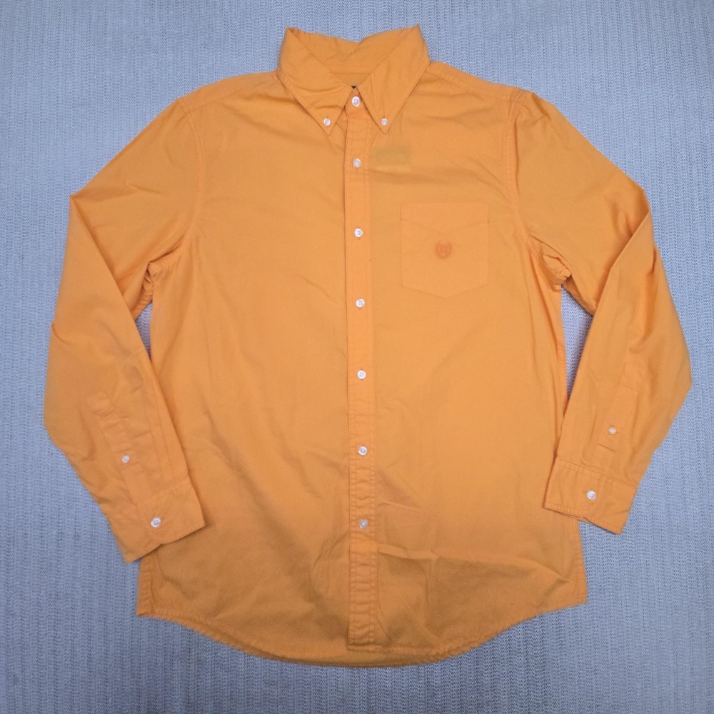 Chaps Shirt Mens Medium Yellow Solid Long Sleeve Button Down Cotton Casual